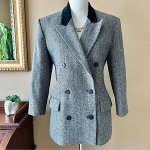 Vintage Jones New York Herringbone Blazer Wool Double Breasted Velvet Collar 10